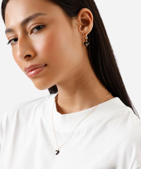 kit de colar e brincos corações dourado UNICO