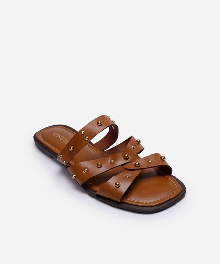 rasteirinha com tachas oneself marrom 38 rasteirinha com tachas oneself marrom 38