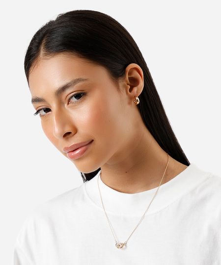 conjunto de colar e par de brincos femininos dourado UNICO