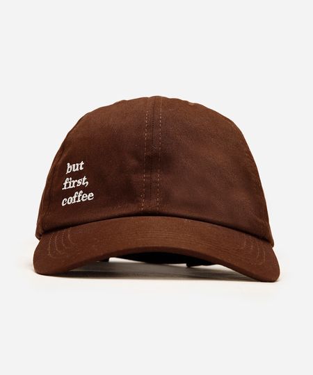 boné de sarja aba curva but first coffee marrom UNICO