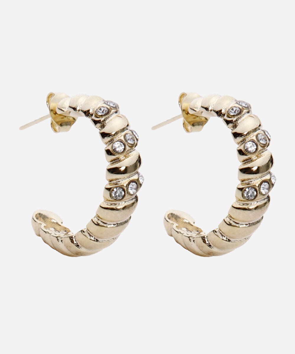 brinco argola com brilhos canelado dourado brinco argola com brilhos canelado dourado