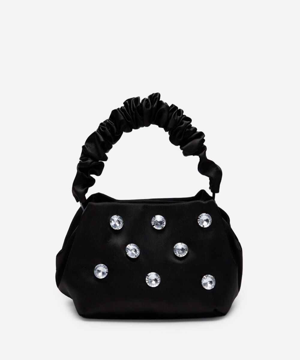 bolsa transversal acetinada com alça franzida preta