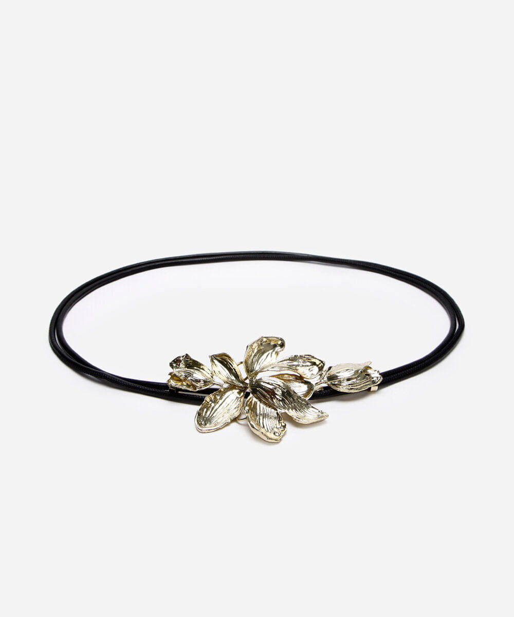 cinto feminino de fivela floral dourado