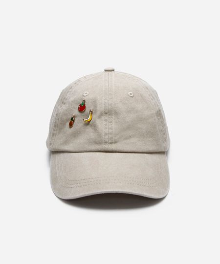 boné aba curva de sarja com pingentes bege UNICO