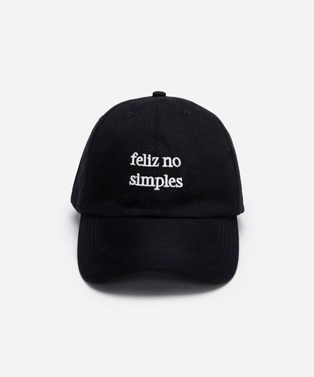 boné aba curva bordado feliz no simples preto UNICO