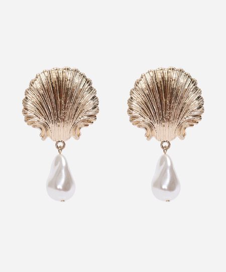 brinco concha com pérola orgânica dourado UNICO brinco concha com pérola orgânica dourado UNICO