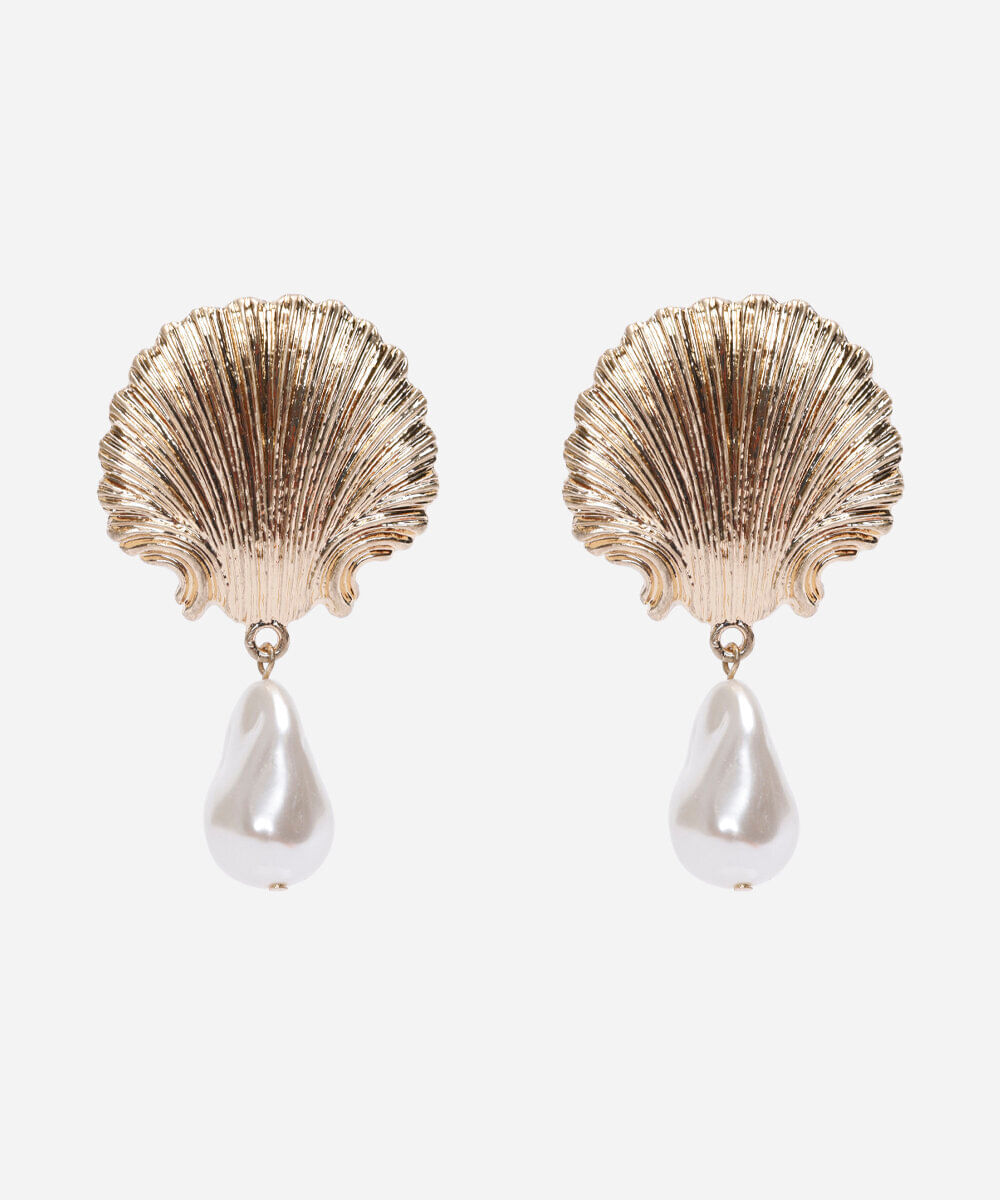 brinco concha com pérola orgânica dourado