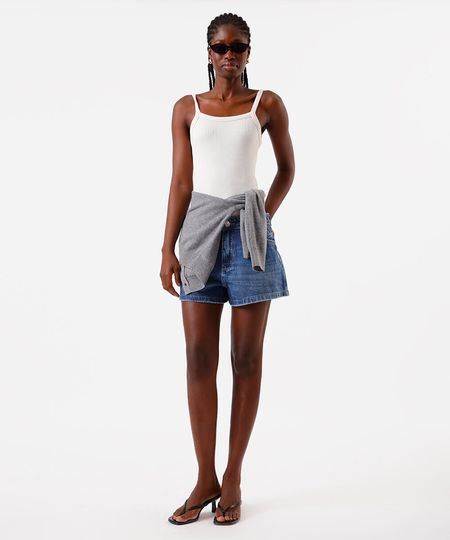 short feminino jeans cintura média destroyed azul 46 short feminino jeans cintura média destroyed azul 46