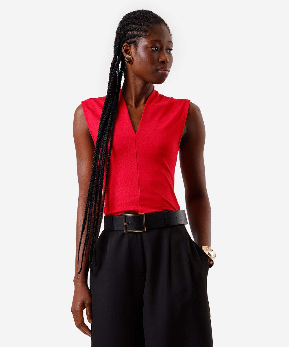 regata feminina com viscose decote v vermelha