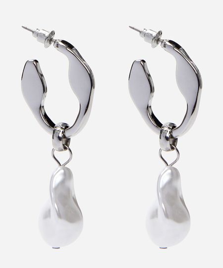 brinco argola com pérola  prateado UNICO