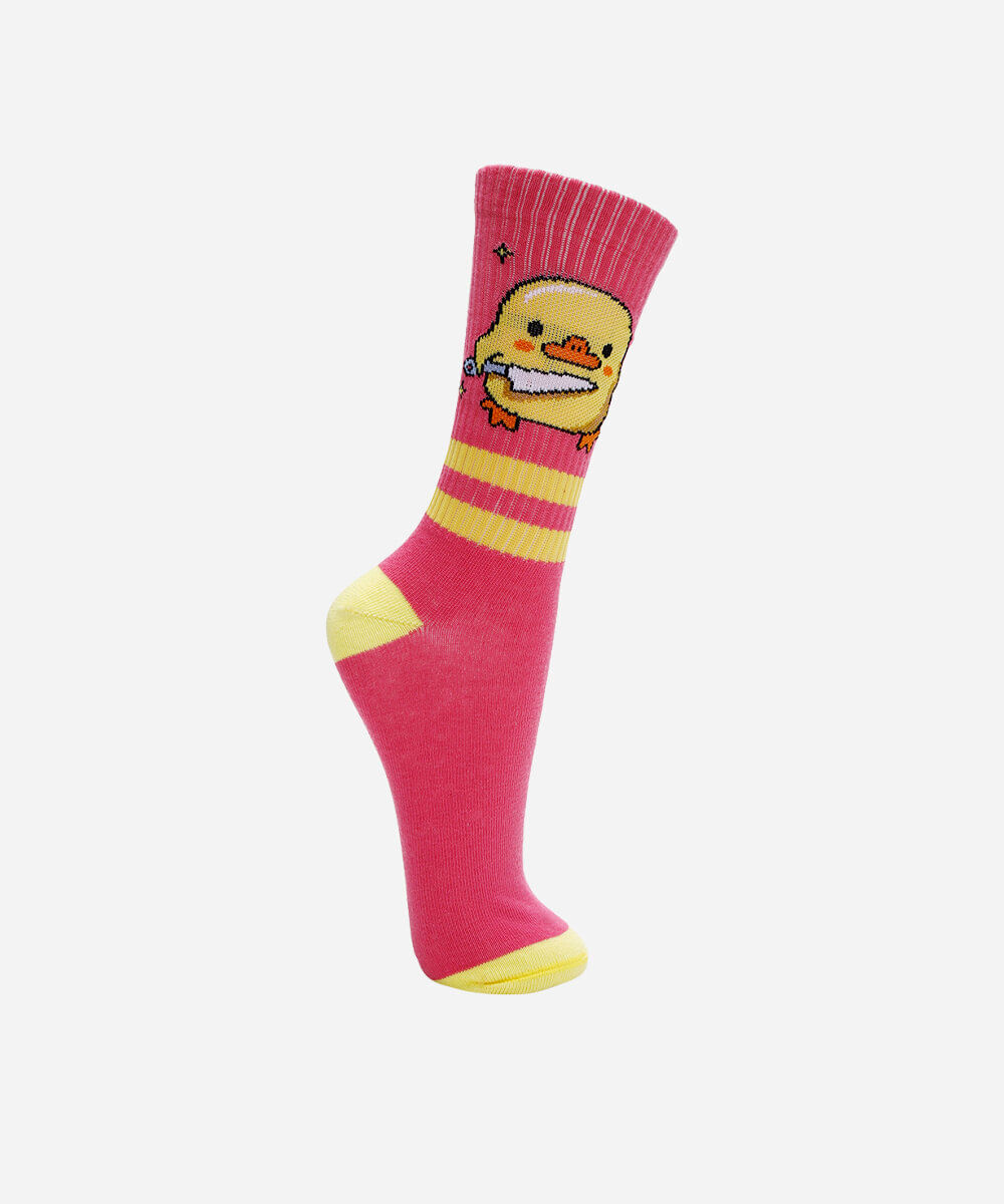 meia cano longo patinho rosa