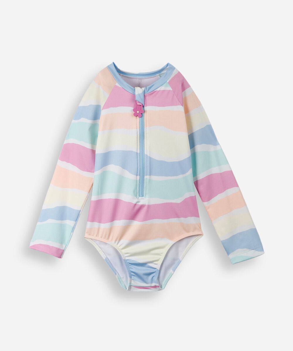 maiô infantil listrado com zíper colorido