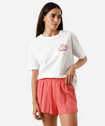 pijama short doll feminino de algodão lagosta xadrez vermelho PP pijama short doll feminino de algodão lagosta xadrez vermelho PP