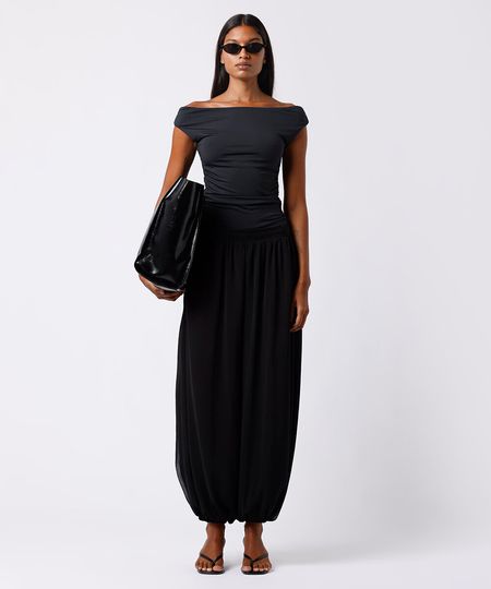 blusa ombro a ombro feminina franzida mindset preta PP