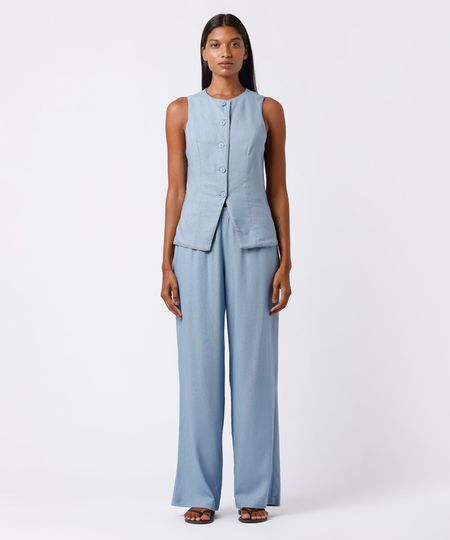 calça pijama feminina com linho mindset azul GG