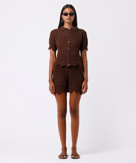 camisa de tricot floral mindset marrom G