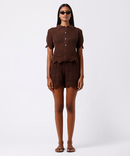 short de tricot floral mindset marrom PP short de tricot floral mindset marrom PP