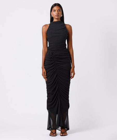 saia longa feminina de tule franzida mindset preta G