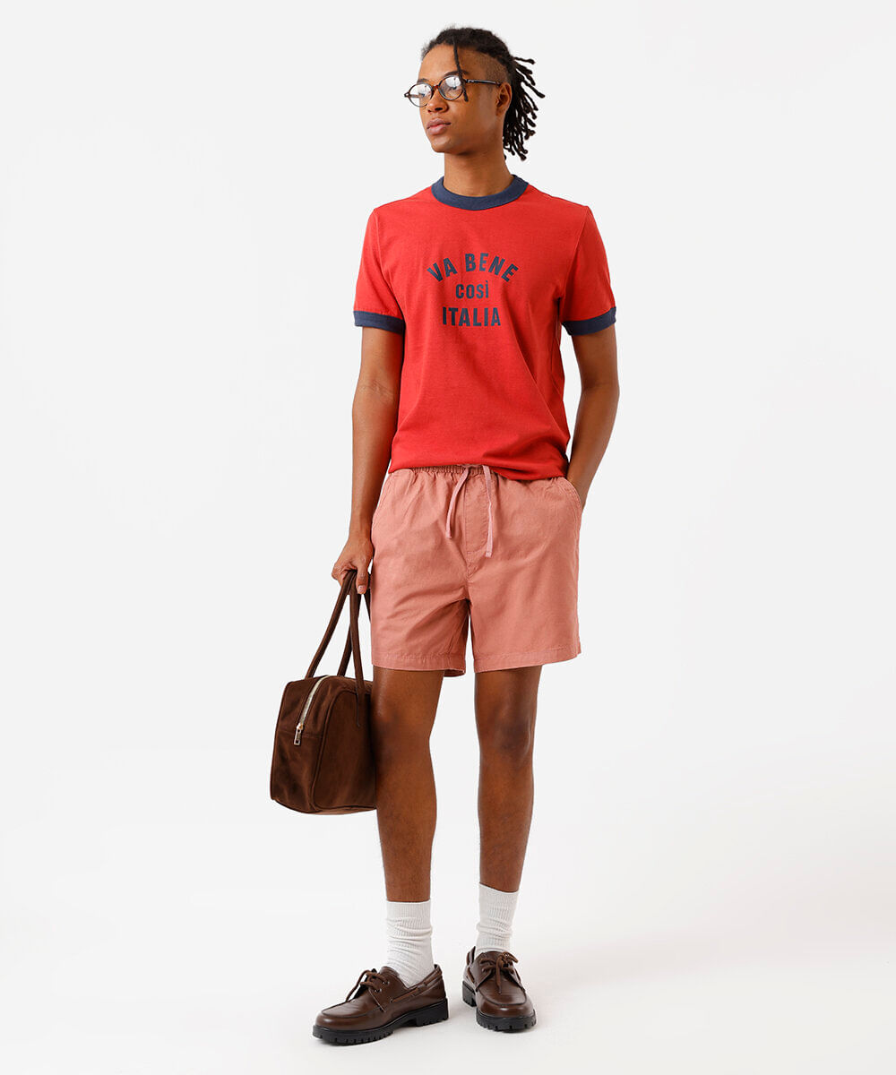 bermuda reta masculina de sarja com elástico rosa