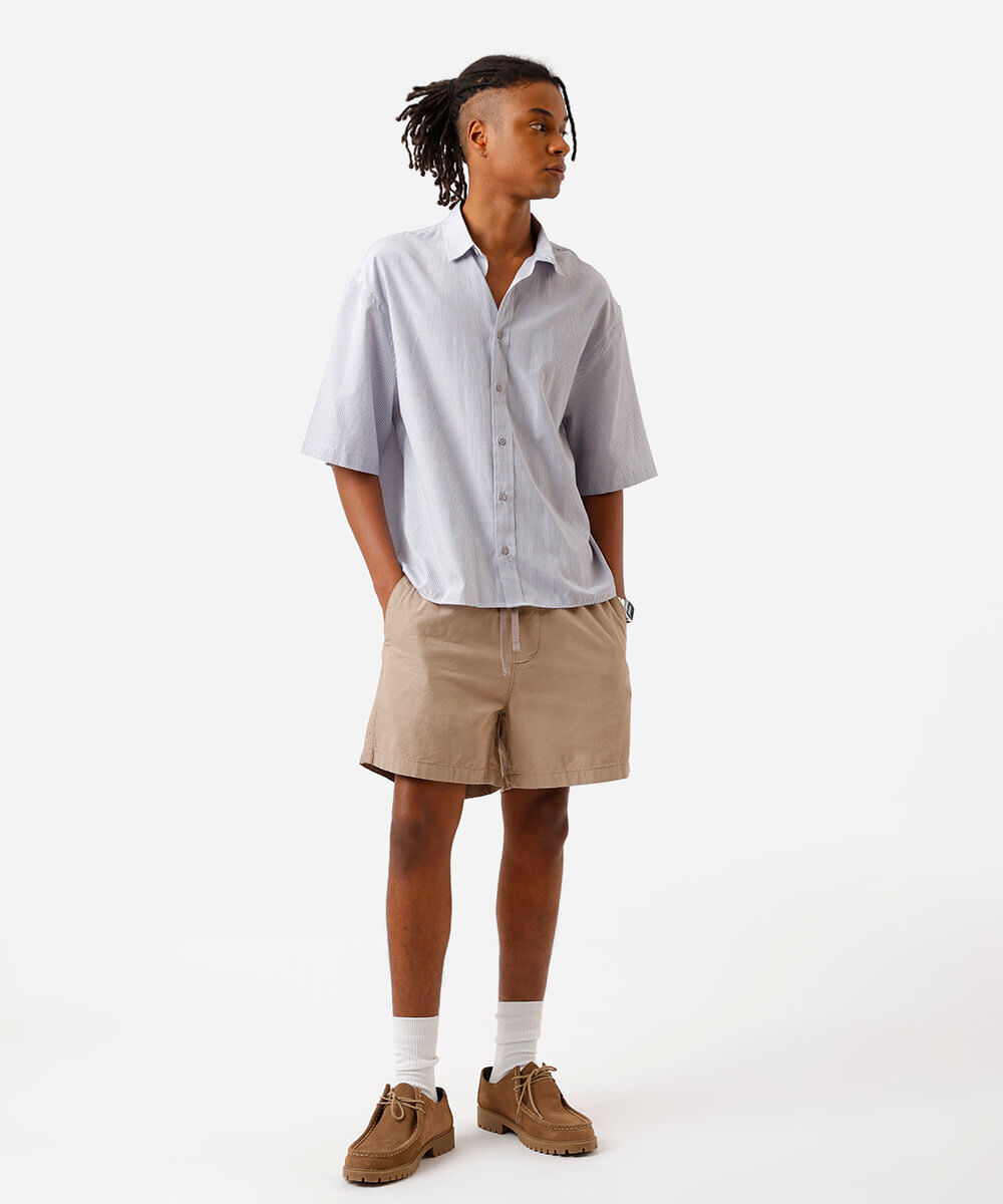 bermuda reta masculina de sarja com elástico bege