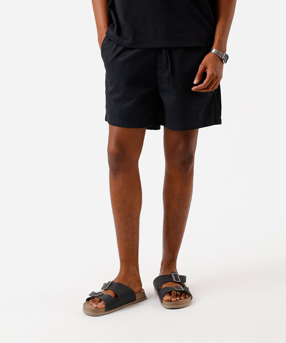 bermuda reta masculina de sarja com elástico preta