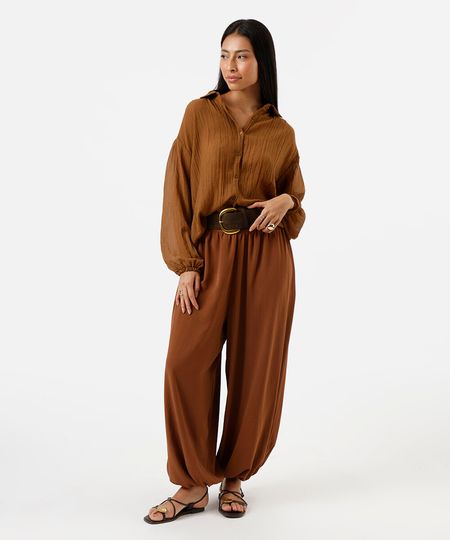 calça balloon feminina texturizada marrom 38 calça balloon feminina texturizada marrom 38