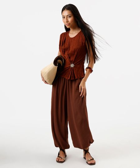 calça balloon feminina texturizada marrom 38 calça balloon feminina texturizada marrom 38