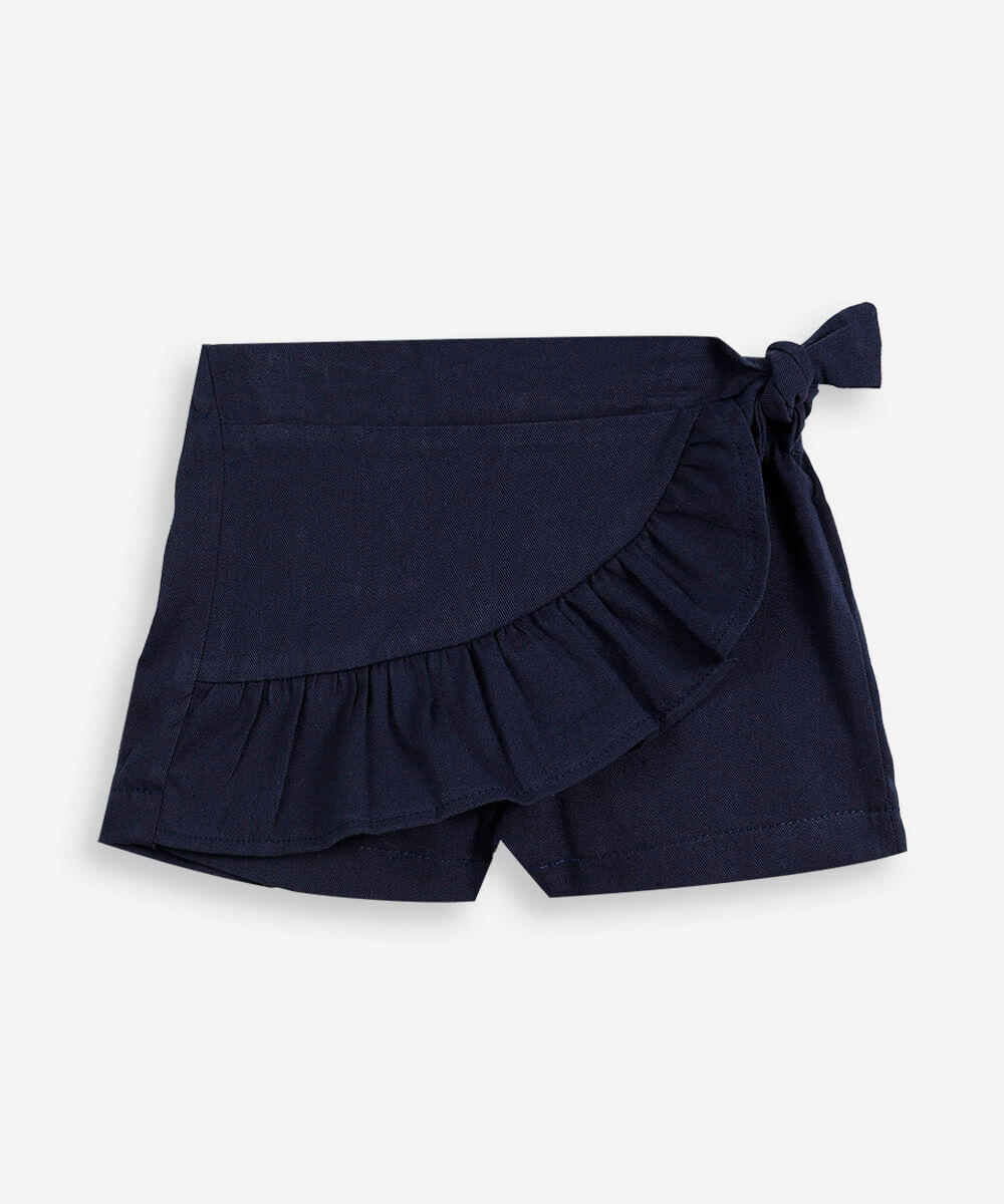 short saia infantil com babado azul