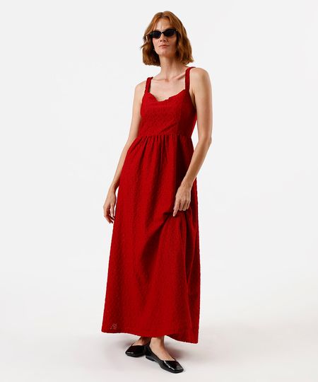 vestido midi alça fina feminino de laise vermelho PP vestido midi alça fina feminino de laise vermelho PP