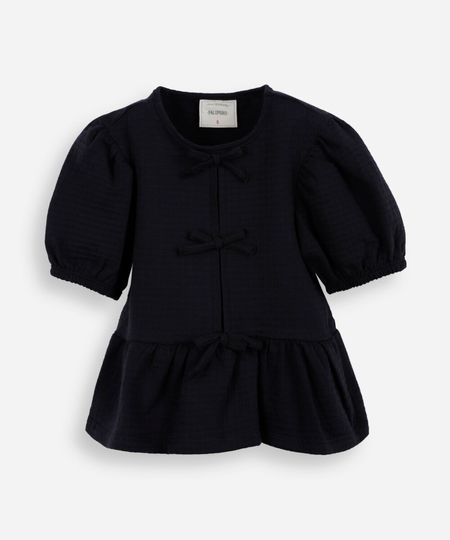 blusa de algodão infantil com lacinho texturizada preta 8