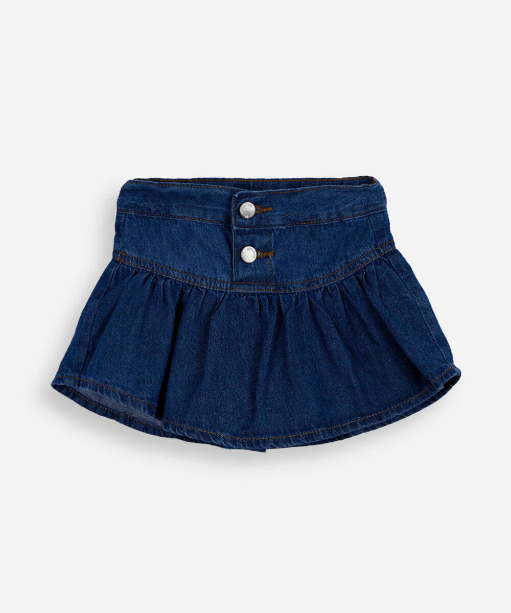 short saia infantil jeans azul