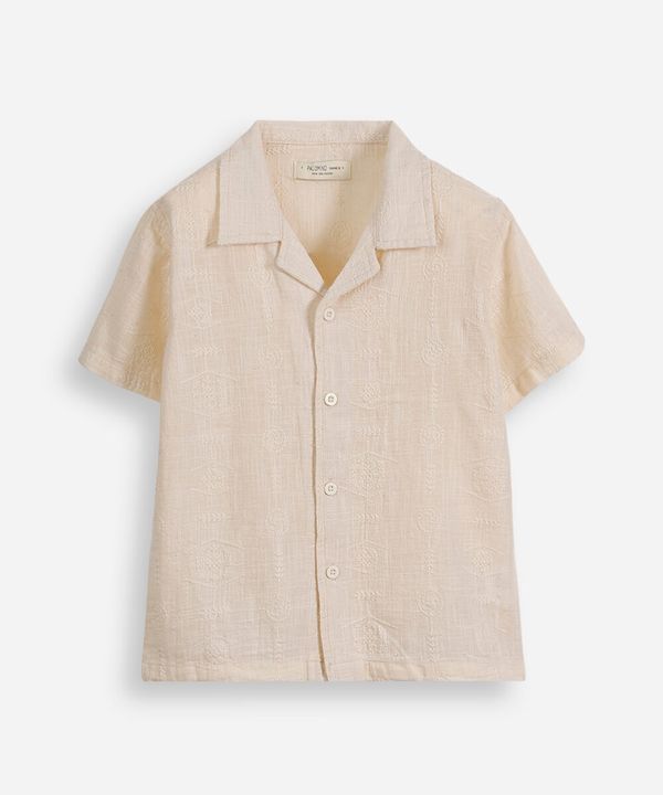 camisa infantil de algodão bordada bege 8