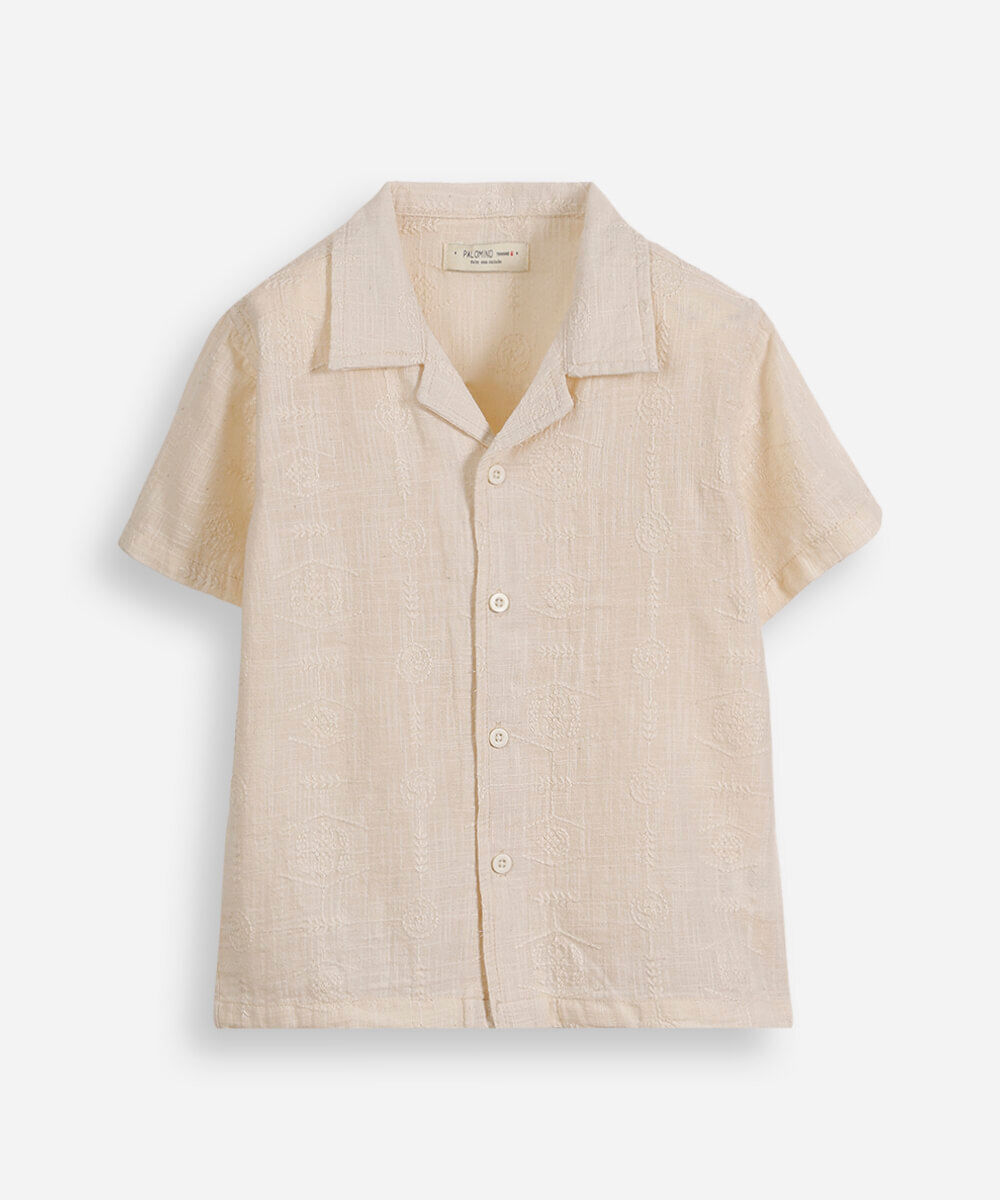 camisa infantil de algodão bordada bege