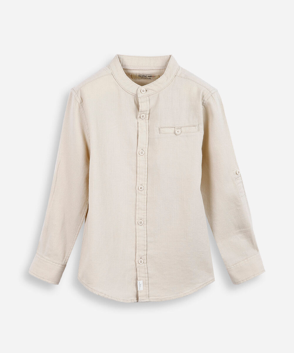 camisa infantil de algodão texturizada bege