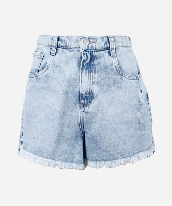 short juvenil de algodão desfiado azul 10
