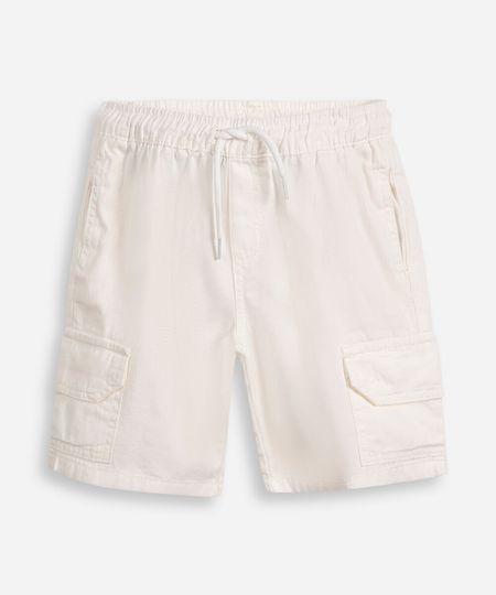 bermuda cargo infantil de sarja cós elástico off white 4