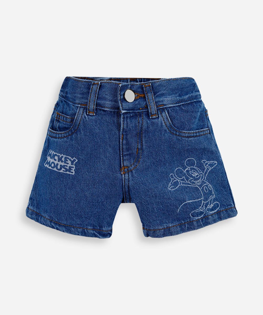short infantil jeans mickey azul