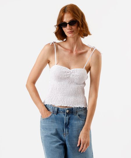 blusa alça fina feminina decote coração franzida off white P