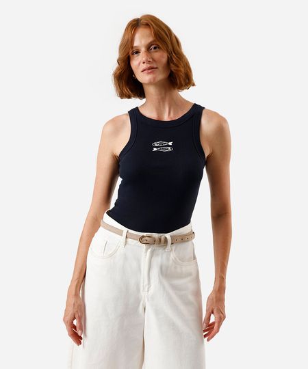 regata feminina de algodão bordada azul M