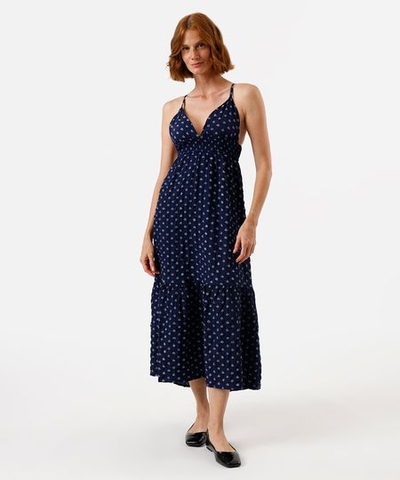 vestido midi feminino texturizado estampado azul PP vestido midi feminino texturizado estampado azul PP