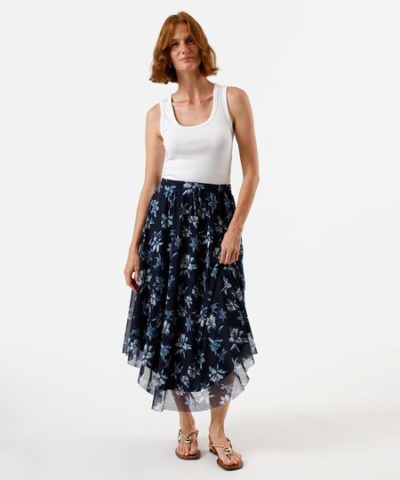 saia midi feminina de tule floral azul P saia midi feminina de tule floral azul P