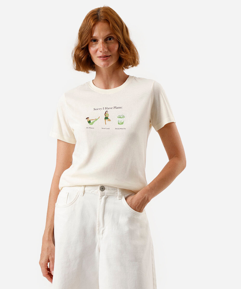 camiseta feminina de algodão estampada amarela