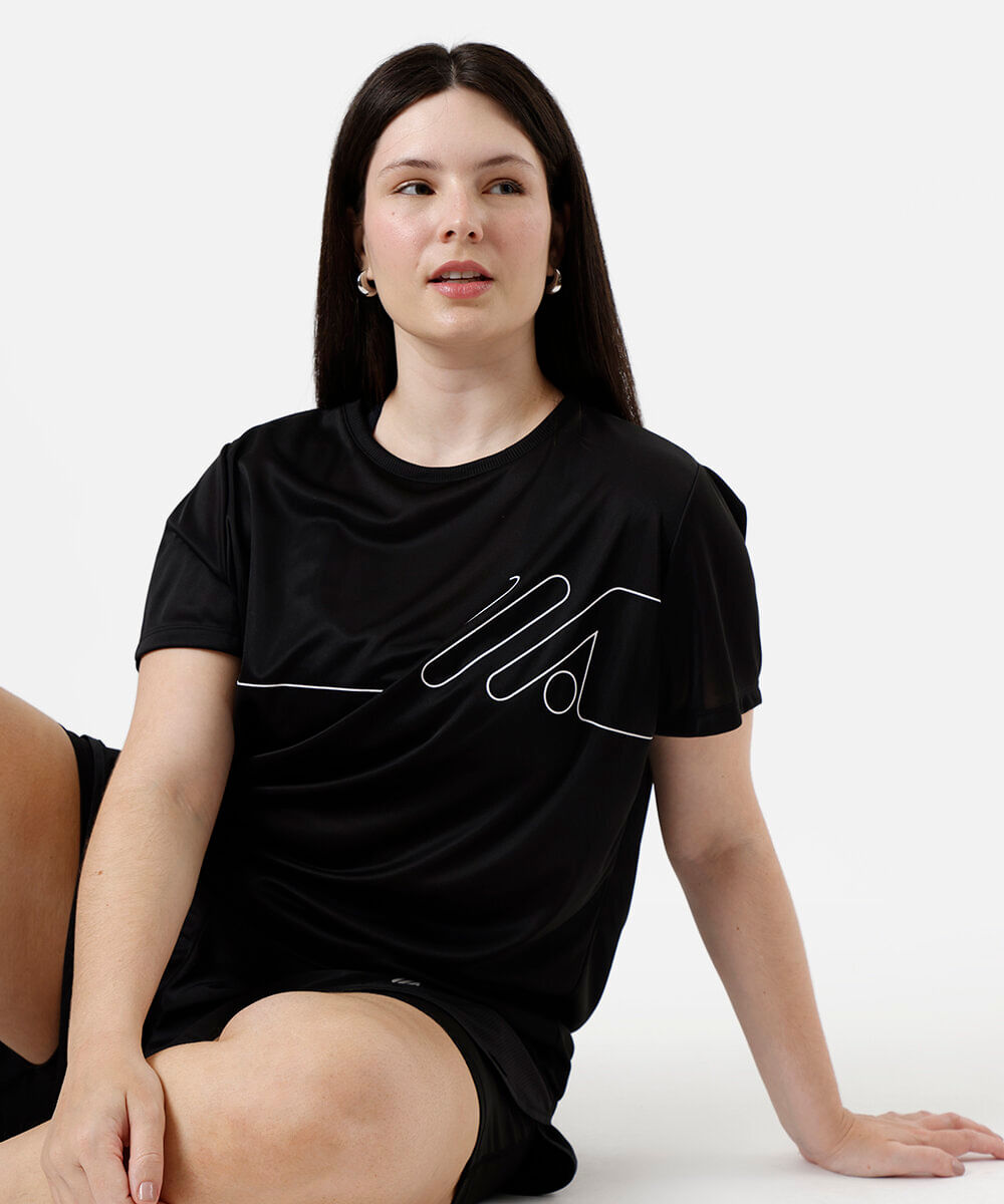 blusa feminina esportiva ace estampada plus size preta