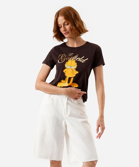 camiseta feminina de algodão garfield marrom G