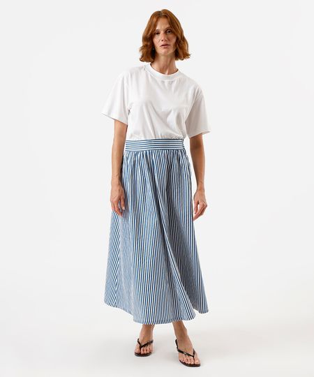 saia midi feminina de algodão listrada azul 40 saia midi feminina de algodão listrada azul 40
