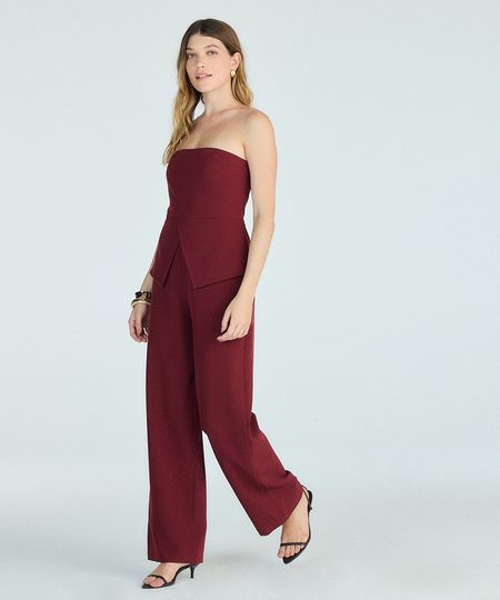 macacão peplum feminino de alfaiataria sem alça vinho G