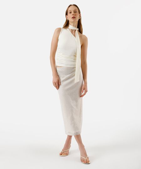 saia midi feminina de paetê bege 44