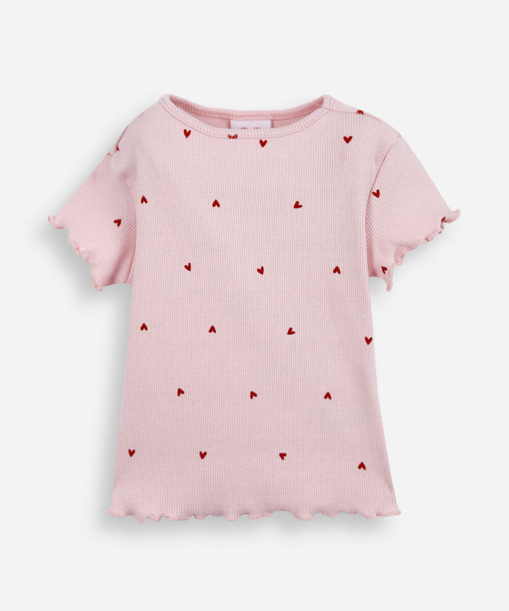 blusa infantil de algodão estampada canelada rosa