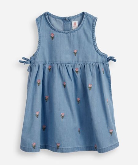 vestido infantil jeans bordado floral azul 6-9 vestido infantil jeans bordado floral azul 6-9