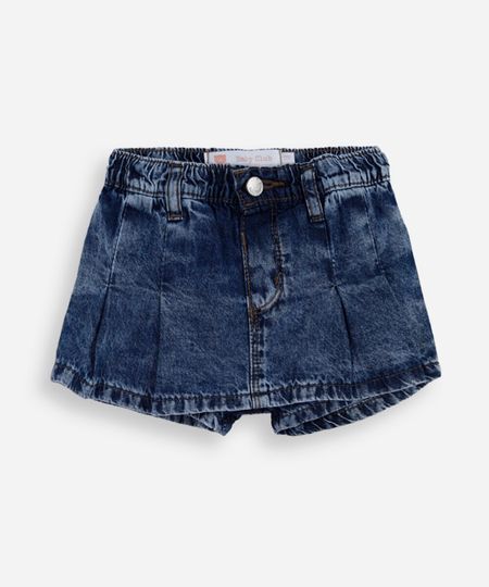 short saia infantil jeans com pregas azul 3-6